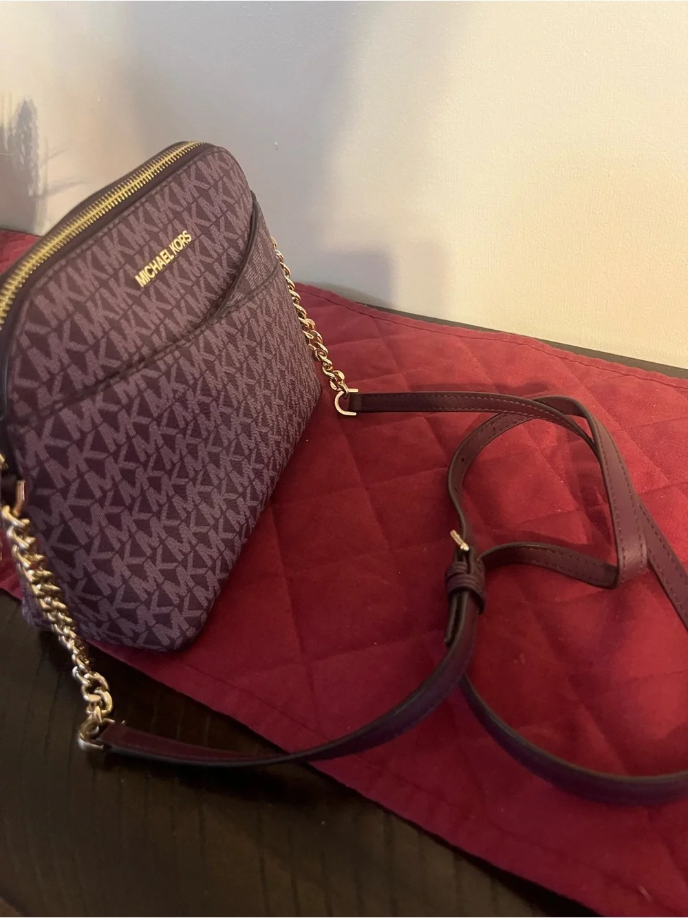 Michael Kors Purple MK Signature Crossbody with Gold Hardware